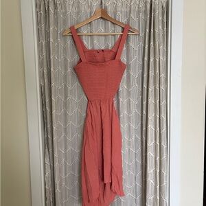 Summery Textured Backless Midi Dress in Coral